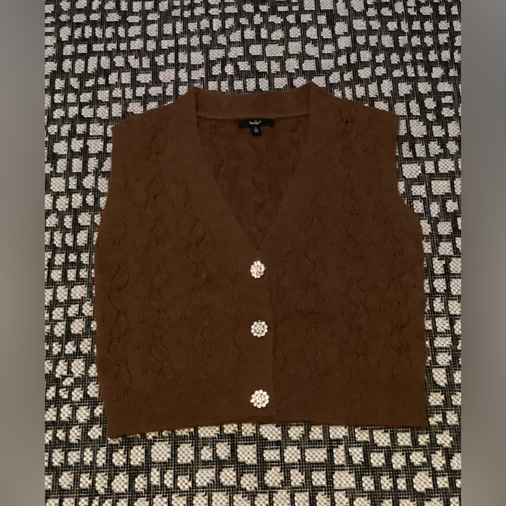 Papaya Brown sweater vest with jewel buttons